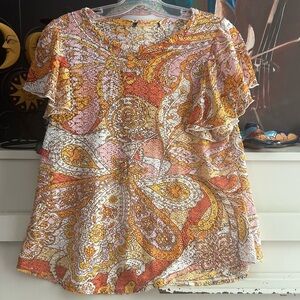 Vibrant Paisley Short Sleeve Crochet Top M